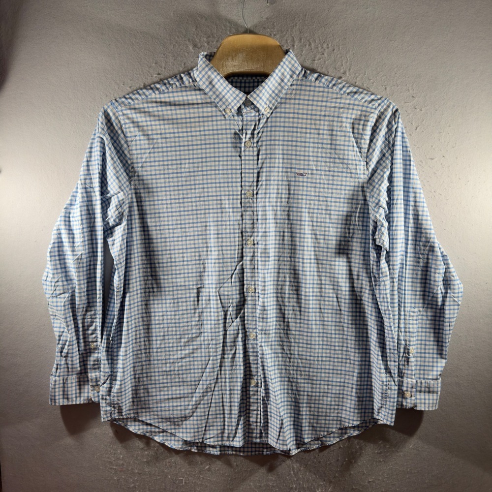 3062 | Vineyard Vines Whale Shirt Performance Gingham Blue Men XXL